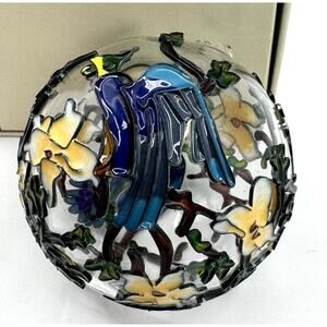 Vintage The Met Louis Comfort Tiffany Cloisonné Hibiscus Ornament 3” Parrot READ